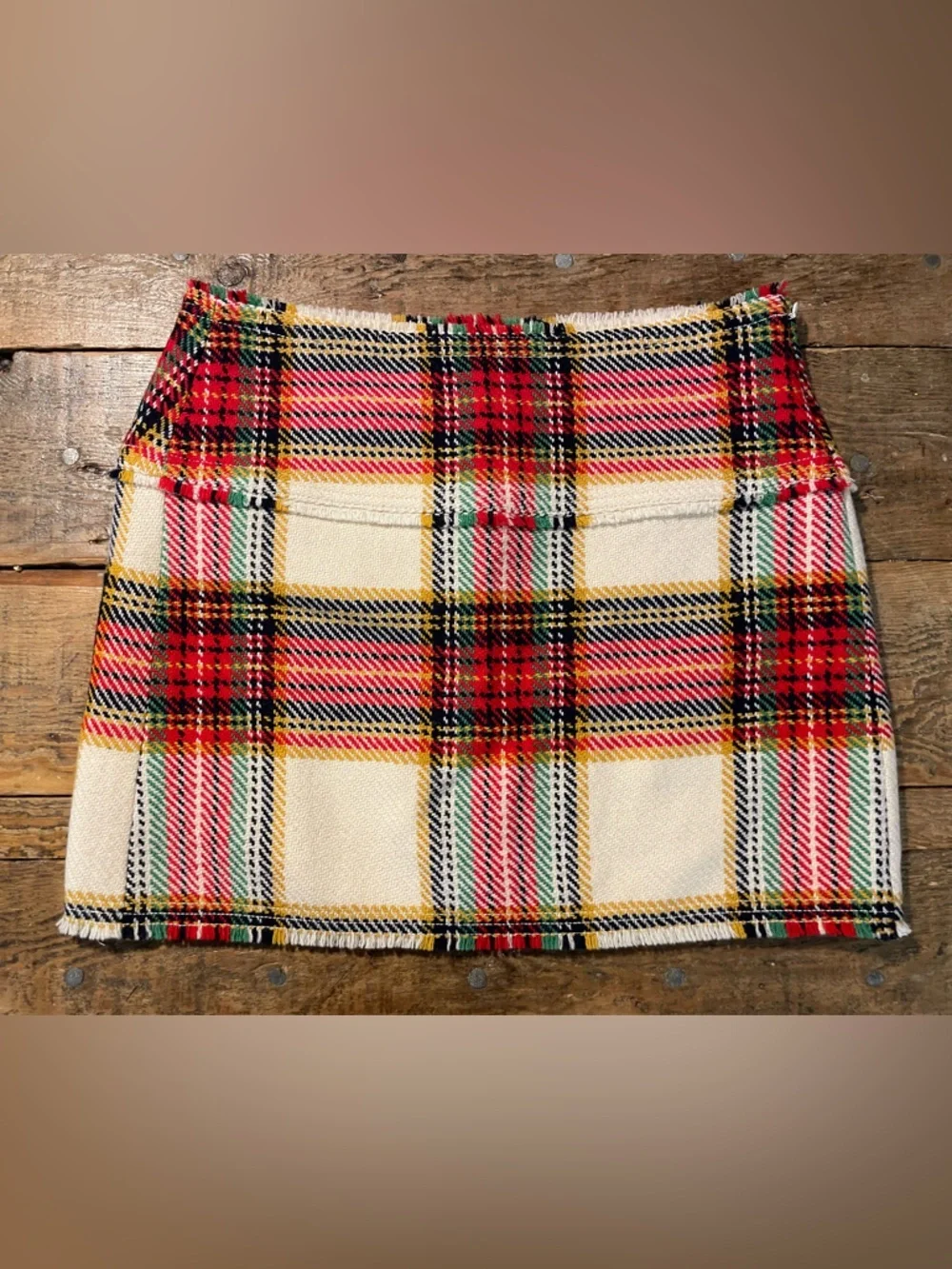 J. Crew Red, Cream & Yellow Plaid Mini Skirt